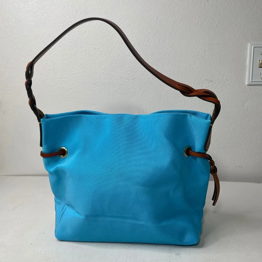 NWOT Dooney & Bourke Sky Blue Hobo Shoulder Bag Nylon Purse Leather Trim Preppy